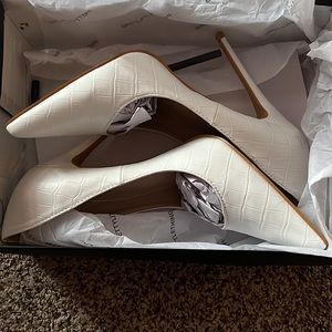 White matte croc print heels